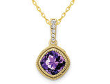 3/4 Carat (ctw) Amethyst Drop Pendant Necklace with Diamonds in 10K Yellow Gold with Chain